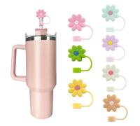 Velaco 7 PCS Silicone Straw Covers, Compatible with Stanley 30/40 Oz Cup, 10mm, Cute Flower Design, Dust-Proof, Reusable Straw Tips Lids