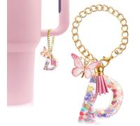 Velaco Letter Charm Accessories for Stanley Cup with Handle, Cute Initial Letter D Keychain Handle Charm with Butterfly for Stanley Tumbler for Women Girls
