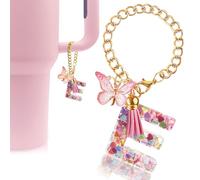 Velaco Letter Charm Accessories for Stanley Cup with Handle, Cute Initial Letter E Keychain Handle Charm with Butterfly for Stanley Tumbler for Women Girls