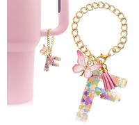Velaco Letter Charm Accessories for Stanley Cup with Handle, Cute Initial Letter F Keychain Handle Charm with Butterfly for Stanley Tumbler for Women Girls