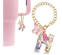 Velaco Letter Charm Accessories for Stanley Cup with Handle, Cute Initial Letter H Keychain Handle Charm with Butterfly for Stanley Tumbler for Women Girls
