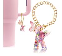 Velaco Letter Charm Accessories for Stanley Cup with Handle, Cute Initial Letter K Keychain Handle Charm with Butterfly for Stanley Tumbler for Women Girls