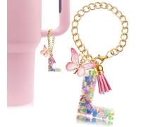 Velaco Letter Charm Accessories for Stanley Cup with Handle, Cute Initial Letter L Keychain Handle Charm with Butterfly for Stanley Tumbler for Women Girls