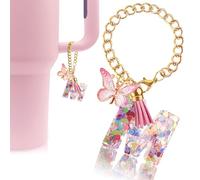 Velaco Letter Charm Accessories for Stanley Cup with Handle, Cute Initial Letter M Keychain Handle Charm with Butterfly for Stanley Tumbler for Women Girls
