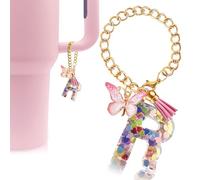 Velaco Letter Charm Accessories for Stanley Cup with Handle, Cute Initial Letter R Keychain Handle Charm with Butterfly for Stanley Tumbler for Women Girls