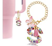 Velaco Letter Charm Accessories for Stanley Cup with Handle, Cute Initial Letter S Keychain Handle Charm with Butterfly for Stanley Tumbler for Women Girls