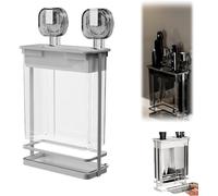 Velae Wall Mounted Knife Iron Rack, Multifunctional Clear Wall Knife Holder, Magnetic Knife Storage Wall Mounted No Drill with Removable Water Tray (White)