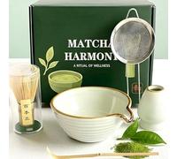 VELAFEE Matcha Set, Handmade Matcha Making Kit with Bamboo Whisk, Spiral Ceramic Bowl, Spoon, Strainer & Holder, Kit for an Authentic Tea Ritual, Ideal Matcha Gift Set for Beginners and Enthusiasts