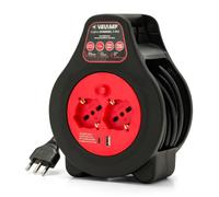 Velamp Electric Cable Reel 7 Metres: Two Italian Schuko Plugs 10/16 A + Two USB USB-C Ports Extension Cable 1.0 mm² Thermal Protection Compact Design for Indoor Use