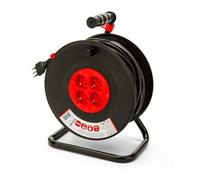 Velamp Electric Extension Cable Reel 50 m - 4 Multipurpose Sockets (Schuko + 10/16A) - Large Plug 16A - Protection Switch - Multi-Pole Electrical Cable 3G Section 1.5 mm²