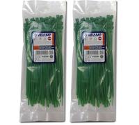 Velamp Plastic Cable Ties 200mm x 4.8mm, Green Electrician's Cable Strap, 200mm Nylon Cable Ties, 100 Pieces (Pack of 2)