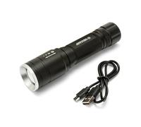 Velamp Super Bright Rechargeable LED Flashlight (5W, 320lm). Tactical Switch. Adjustable Focus and Power Bank. IP44 Waterproof, Ideal for Industry, Hiking, Camping, and Work.