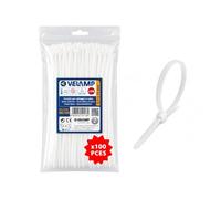 VELAMP - White Cable Ties 0.3 x 75 mm, 100 Pcs - Plastic Hose Clamps Suitable for Electrical Wiring and DIY Works, Resistant to Breakage, UV and Temperature - Maximum Binding Diameter 16 mm