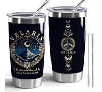 Velaris City of Starlight 20oz Stainless Steel Tumbler with Lid and Straw Acotar Gift Bookish Tumbler Acotar Coffee Mug (Black-VELARIS City)