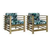 velaro garden natural solid pinewood armchairs with mutlicolour cushions in pair