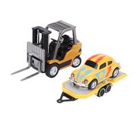 VELATEMOR 1/64 Scale Remote Control Forklift, 2.4Ghz Mini Alloy RC Construction Vehicle Toy, with Trailer Sound, Lights, 2 in 1 Transformable Lift Fork & Hook,for Kids Adults (Earth Yellow)