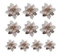VELATEMOR 10Pcs 9cm Artificial Flowers Christmas, Glitter Poinsettia Black for Wedding Party Wreath Decoration Black (champagne)