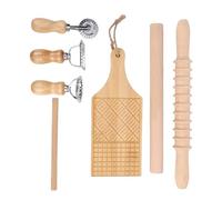VELATEMOR 7 Pcs Pasta Making Tool Set, Multifunctional Portable Wood Threaded Pasta Roller Pin Set Homemade Gnocco Maker Kitchen Gifts for Baking Lovers