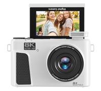 VELATEMOR 88MP 8K Digital Camera 18X Zoom Auto Focus, 3 Inch 180° Flip Screen WiFi Vlogging Camera with 32GB Card & 2 Batteries for Photography (White)