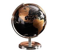 VELATEMOR Rotating Vintage Globe with Elegant Metal Stand (Black Gold