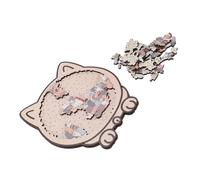 VELATEMOR Wooden Jigsaw Puzzle with Cat Shape Design (Morandi Color)
