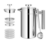 Velaze 1L / 35oz 8 Cups French Cafetiere Coffee Pot, French Press with Stainless steel,Double Wall Tea Maker, with 1 Coffee Spoon and 5pcs Additional Replacement Filter Screen