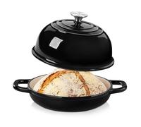 Velaze Casserole Dish with Lid, Cast Iron Dutch Oven for Bread Making, 24cm | Dutch Oven for Bread Making, Casserole Dish Bread Pot, Bread Oven Pan with Lid and Dual Sided Angled Handles, Black