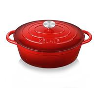 Velaze Casserole Dishes, Dutch Oven, Non Stick Cooking Pan Pot, Enamel Coating, Good Sealing, for All Heat Source, Classic 5L Oval 30cm(Red)