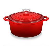 Velaze Casserole Dishes with Lids Oven Proof, Classic Red Enamel Dutch Oven, Non Stick Enamel Coating, Good Sealing, Lightweight, for All Heat Source, Pot's Body Cast Iron Soup Pot 4 L(Red)