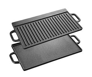 Velaze Cast Iron Griddle Pan with Handles, BBQ Griddle pan Double Sided Pre-Seasoned, for Gas Grill and Electric Grill, Grill Pan for BBQ, Camping, Garden - 50 x 23cm