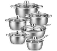 Velaze Cookware Set, Series Motti, 12-Piece Stainless Steel Pot & Pan Sets, Induction Safe, Saucepan, Casserole, pan with Glass lid (Set of 12)