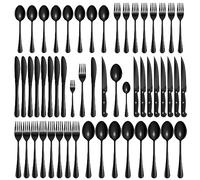 Velaze Cutlery Set for 8 People, 48-Piece Black Knife and Fork Sets, Stainless Steel Flatware with Steak Knives, Mirror Polished, Dishwasher Safe Minimalist Packaging