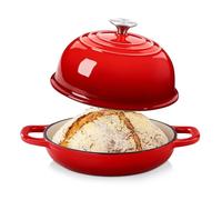 Velaze Enameled Cast Iron Dutch Oven for Bread Making, 24.2cm/4.8L | Cast Iron Bread Pot, Dutch Oven for Sourdough Bread, Non Stick Casserole Dish with Lid, Gas Stove and Oven Safe, Red, 24cm