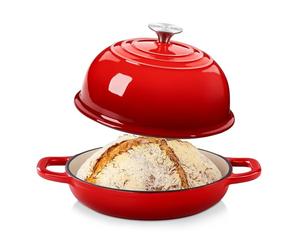Velaze Enameled Cast Iron Dutch Oven for Bread Making, 24.2cm/4.8L | Cast Iron Bread Pot, Dutch Oven for Sourdough Bread, Non Stick Casserole Dish with Lid, Gas Stove and Oven Safe, Red, 24cm