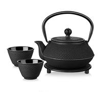 Velaze Iron Teapot set, Traditional Japanese Tetsubin Tea Kettle Cast Iron Teapot with Stainless Steel Infuser, Antique Small Dot Design, 2 Iron Cups