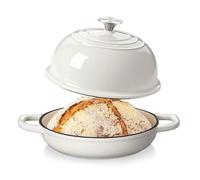 Velaze Round Dutch Oven for Sourdough Bread, Large Bread Pot with Lid, 24cm | Cast Iron Dutch Oven with Lid and Dual Sided Angled Handles, Casserole Dish Bread Pot, Gas Stove and Oven Safe, 24cm, White