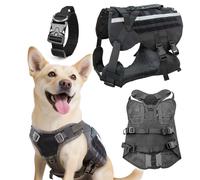 Velbano Tactical Dog Harness for Large Dogs, Tactical Collar, Reflective Heavy Duty Anti-Pull K9 Harness with Handle, Adjustable Military Vest for Training, Walking and Hunting (Black, Large)