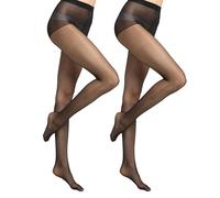 VELBGER Sheer Tights for Women, Silk Stockings, High Waist Pantyhose, High-density 15 Denier Control Top Shaping Tights Women 2Pairs/Pack (Black, Nude, Brown)