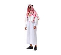 Velcoxplay 7 Pieces Sheikh Costume Men's Adult Arabian Costume, Aarab Clothing Men's Costume Sultan with Headscarf, Sunglasses, Robe, Finger Ring, Necklaces for Carnival