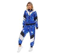 Velcoxplay 80s Costume Men's Tracksuit Disco, 90s Retro Suit Jacket Trousers Jogging Suit for Carnival Fancy Dress, blue, XL