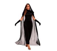 Velcoxplay Halloween Witch Costume Women's Vampire Long Dress Horror Black Ghost Bride Evil Queen Costume Cape Carnival Costume Outfits for Adults Black S