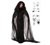 Velcoxplay Halloween Witch Costume Women's Vampire Long Dress Horror Black Ghost Bride Evil Queen Costume Cape Carnival Costume Outfits for Adults Black XXL