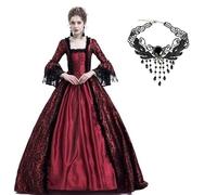 Velcoxplay Medieval Victorian Queen Dress for Women Medieval Renaissance Costume Long Sleeve Gothic Lolita Party Rococo Flared Sleeve Long Dress Red M