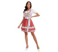 Velcoxplay Red Women's Midi Dirndl Dress with Lace Costume Fashion Including Dirndl Blouse Dirndl Apron 3-Piece for Oktoberfest Carnival, Size M