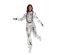 Velcoxplay Women's Astronaut Costume Space Trailer Astronaut Suit Spaceman Jumpsuit Outfit Silver L