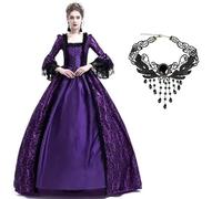 Velcoxplay Women's Medieval Victorian Queen Dress, Long Sleeve Medieval Renaissance Costume, Gothic Lolita Party, Rococo Puff Sleeves, Maxi Dress, Purple, L