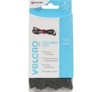 Velcro Adjustable Ties Black 12mm 200mm Pack of 6