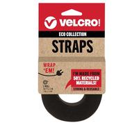Velcro Brand ECO Collection Cut to Length Straps, Double Sided Roll 10ft x 1in, Sustainable 50% Recycled Material, Black