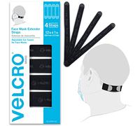 VELCRO® Brand | Face Mask Extender Straps | Comfortable and Adjustable Ear Savers | Black | 30.4cm x 2.5cm | Set of 4
