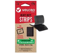 VELCRO Brand Heavy Duty Eco Stick On Strips, Black 44mm x 76mm, Set of 2 | VELCRO Brand Tape Self Adhesive, Industrial Strength, Double Sided Hook & Loop Strips, Perfect for Room Décor & Home